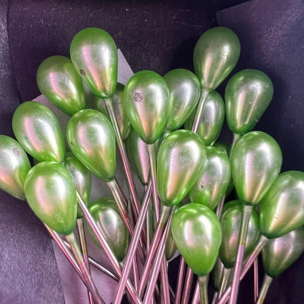 Vintage Japan Green Pearl Head Sewing Pins Size 20 Partial Box